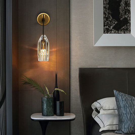 Cylinder Full Copper Crystal 1-Light Wall Sconce Lamp