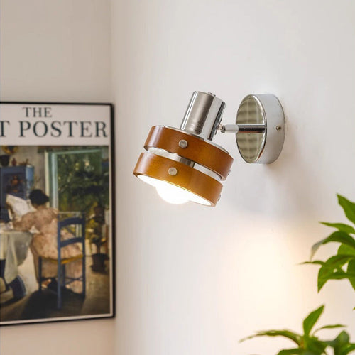 Cylinder Disc Base Iron Wood 1-Light Wall Sconce Lamp
