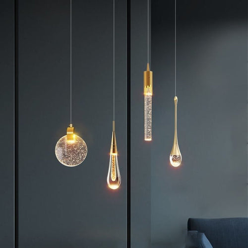 Contemporary Scandinavian Water Drops Iron Aluminum Crystal LED Chandelier For Bedroom