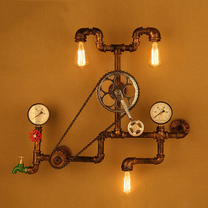 Industrial Iron Plumbing Gear 3-Light Wall Sconce Lamp