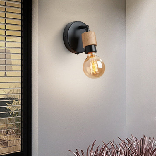 Wooden Board Iron Glass Lamp Head 1-Light Wall Sconce Lamp