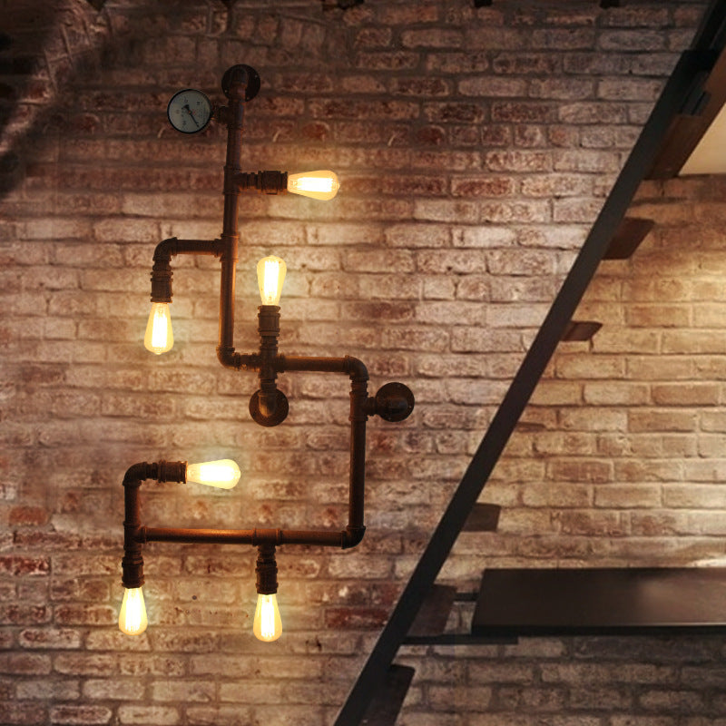 Industrial Iron Water Pipe 6-Light Wall Sconce Lamp