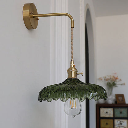 Art Deco Iron Flower Glass Shade 1-Light Wall Sconce Lamp