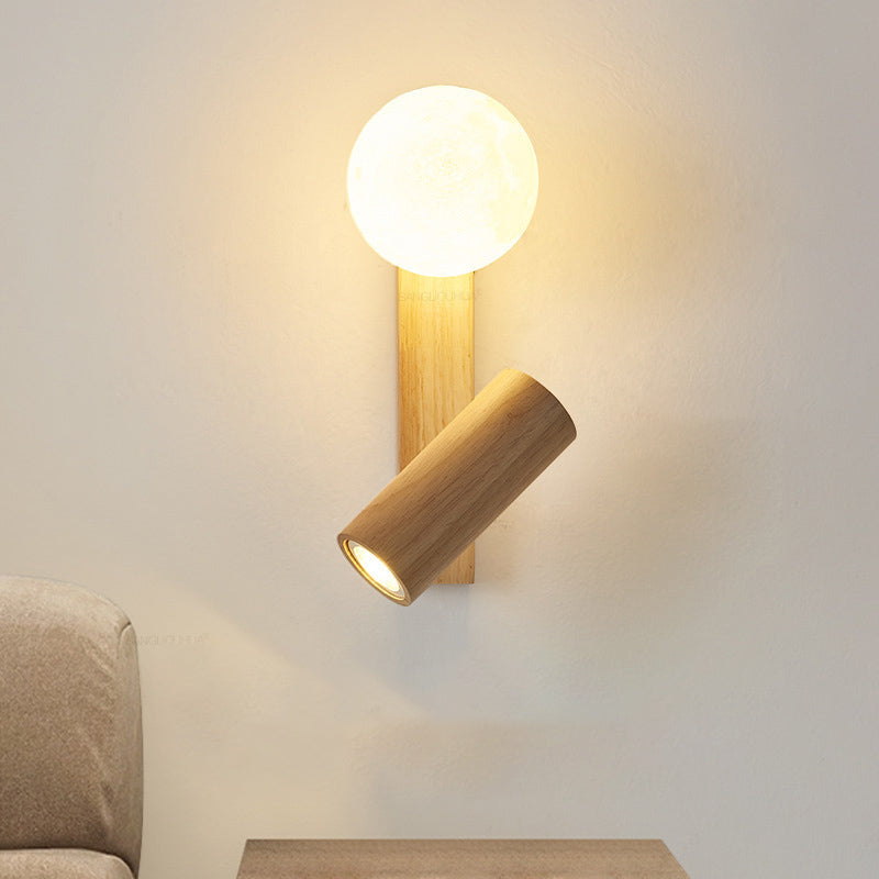 Scandinavian Orb Cylinder Wood PE LED Wall Sconce Lamp