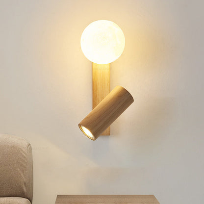 Scandinavian Orb Cylinder Wood PE LED Wall Sconce Lamp