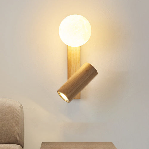 Scandinavian Orb Cylinder Wood PE LED Wall Sconce Lamp