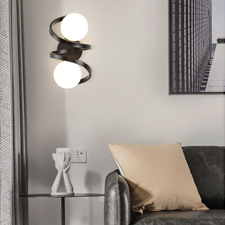Minimalist Round Ball Iron Glass 2-Light Wall Sconce Lamp