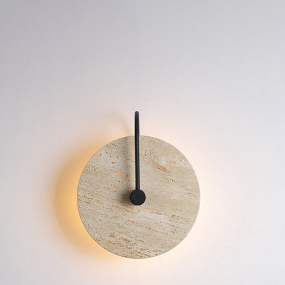 Round Iron Yellow Travertine 1-Light Wall Sconce Lamp