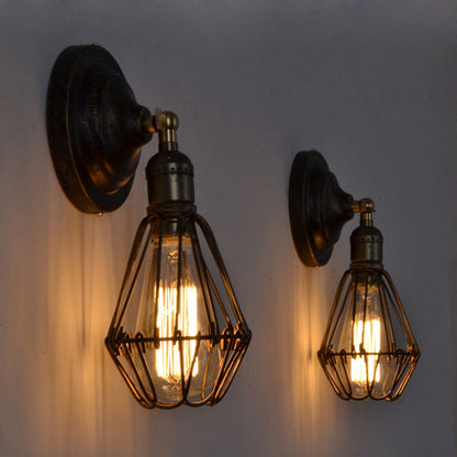 Industrial Iron Bronze Round Frame 1-Light Wall Sconce Lamp