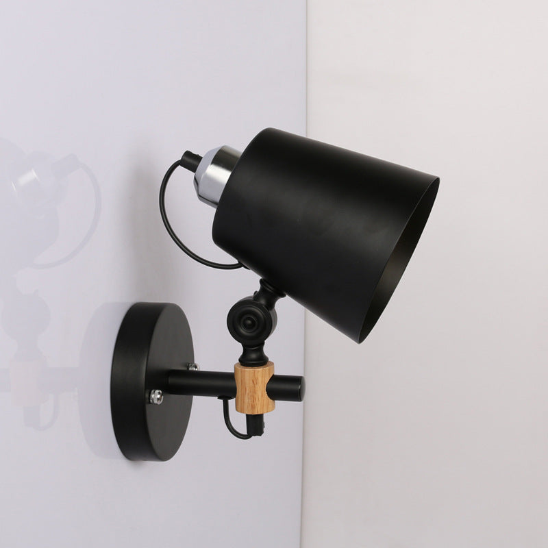 Scandinavian Iron Shade Wood 1-Light Wall Sconce Lamp