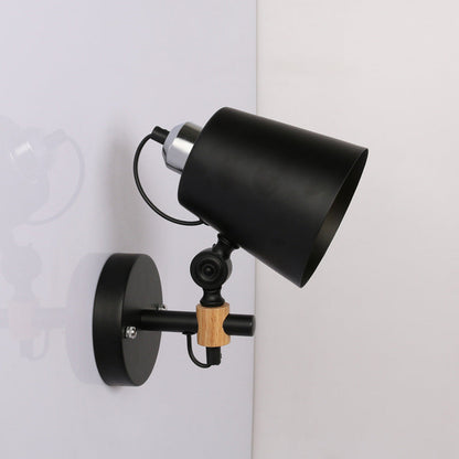 Scandinavian Iron Shade Wood 1-Light Wall Sconce Lamp