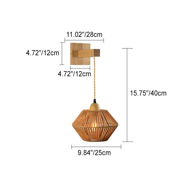 Rope Solid Wood Lantern Cage 1-Light Wall Sconce Lamp