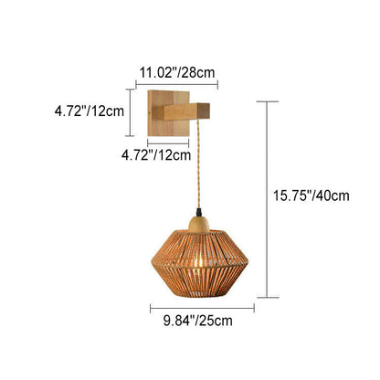 Rope Solid Wood Lantern Cage 1-Light Wall Sconce Lamp