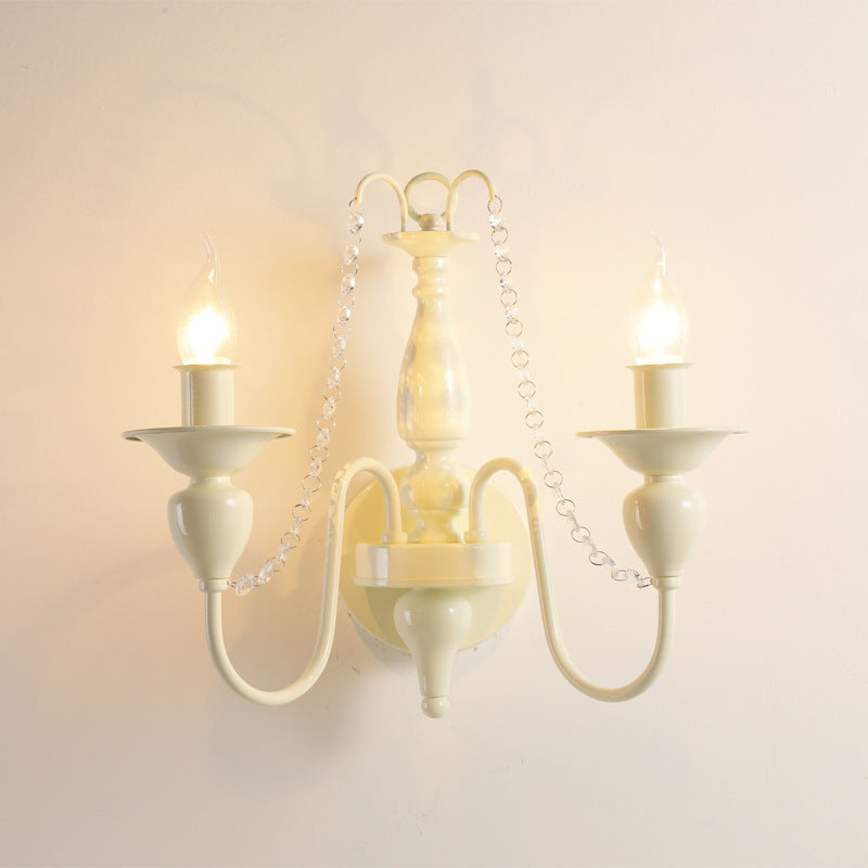 French Iron Crystal Candle 1/2 Light Wall Sconce Lamp