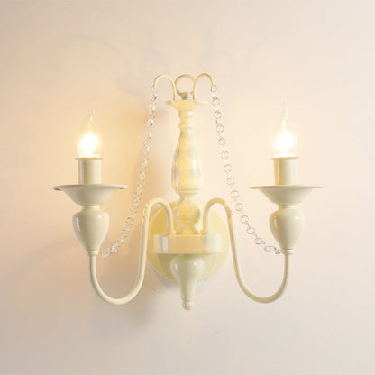 French Iron Crystal Candle 1/2 Light Wall Sconce Lamp