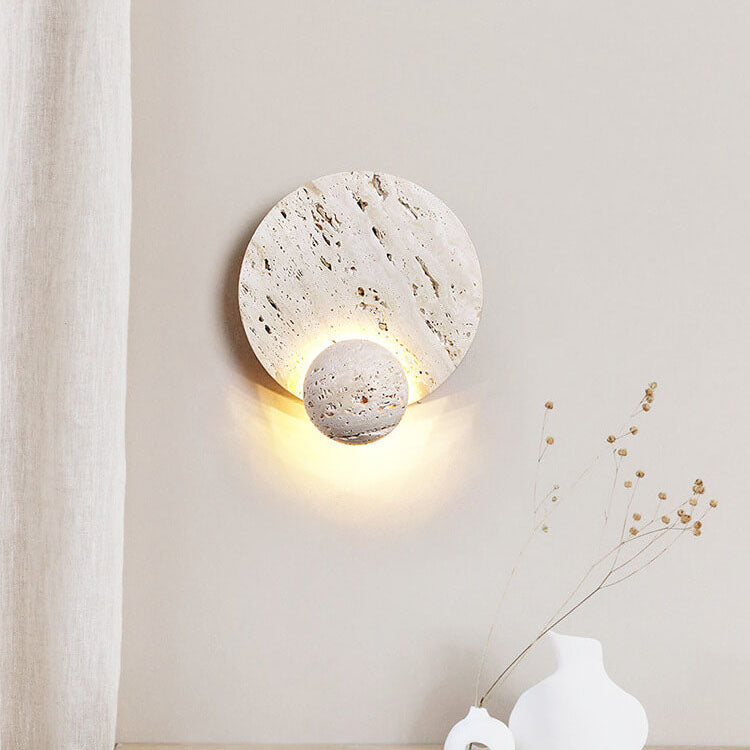 Cream Double Disc White Travertine LED Wall Sconce Lamp