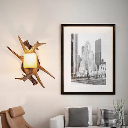 Resin Imitation Antler Glass Shade 1-Light Wall Sconce Lamp