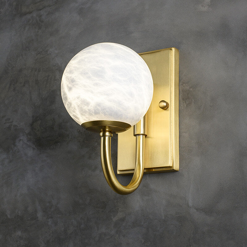 Chinese Marble Spherical Shade 1-Light Wall Sconce Lamp