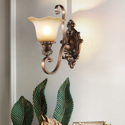 Frosted Flower Shade Iron Resin 1/2 Light Wall Sconce Lamp
