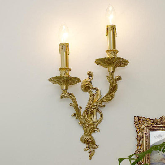 French Brass Candelabra Carved 2/3 Light Wall Sconce Lamp