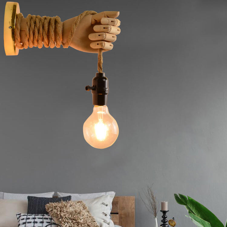 Hand Lamp Arm Hemp Rope Twine 1-Light Wall Sconce Lamp