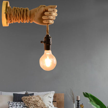 Hand Lamp Arm Hemp Rope Twine 1-Light Wall Sconce Lamp