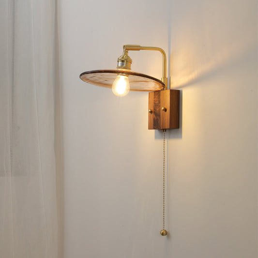 Full Amber Glass Square Shade 1-Light Wall Sconce Lamp