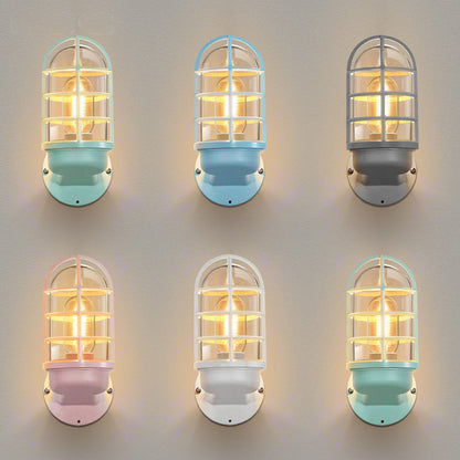 Macaron Cylinder Grid Iron Glass 1-Light Wall Sconce Lamp
