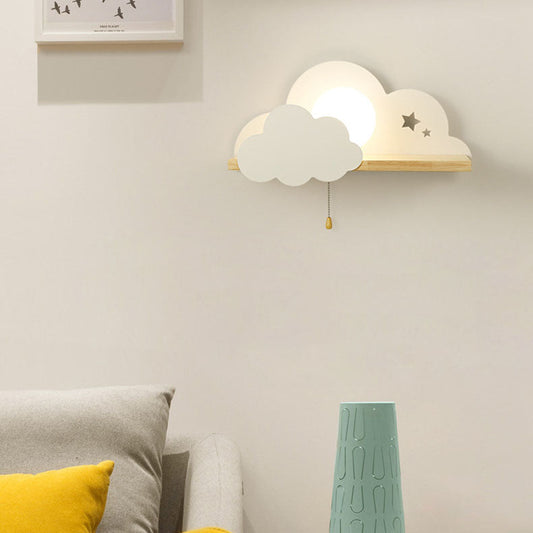 Macaron Cloud Glass Iron Oak Wood 1-Light Wall Sconce Lamp