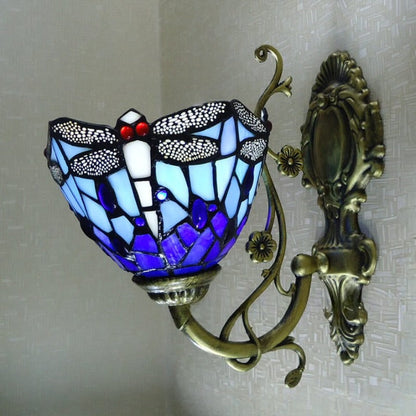 Tiffany Stained Glass Dragonfly 1-Light Wall Sconce Lamp