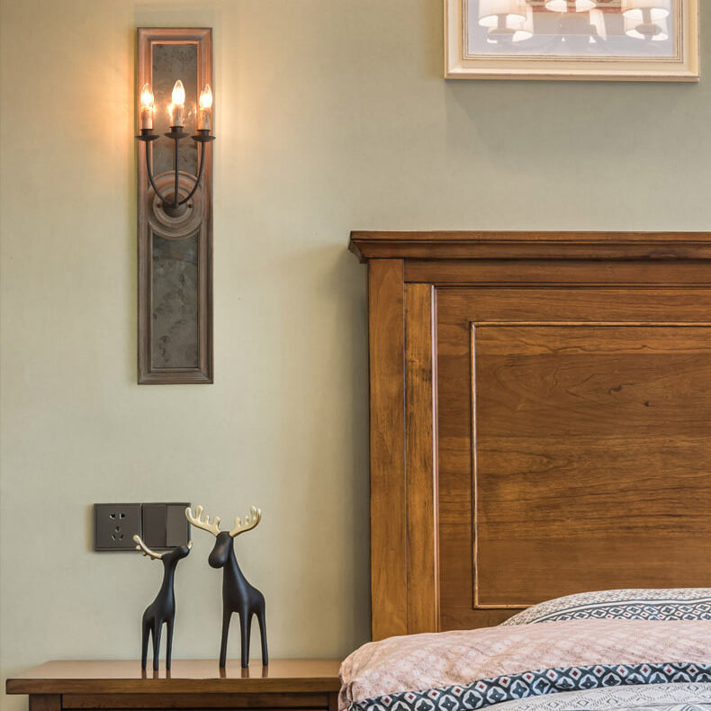 Wooden Long Frame Candelabra 3-Light Wall Sconce Lamp