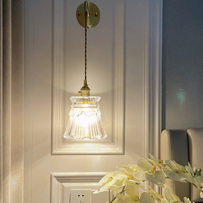 Round Cylinder Flower Brass Glass 1-Light Wall Sconce Lamp
