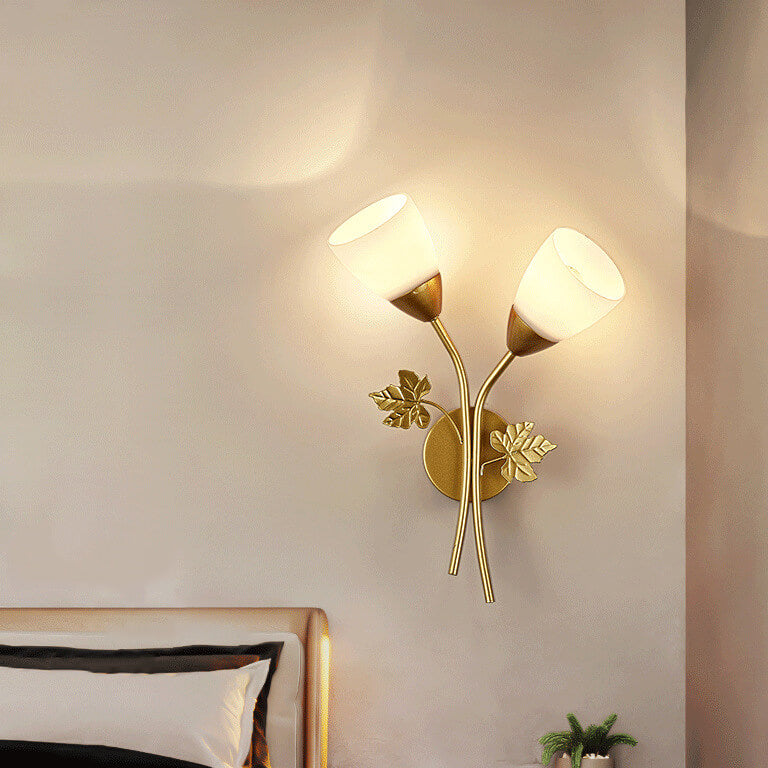 Scandinavian Floral Iron Glass 1/2 Light Wall Sconce Lamp