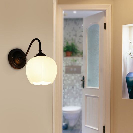 Minimalist Floral Iron Glass 1-Light Wall Sconce Lamp