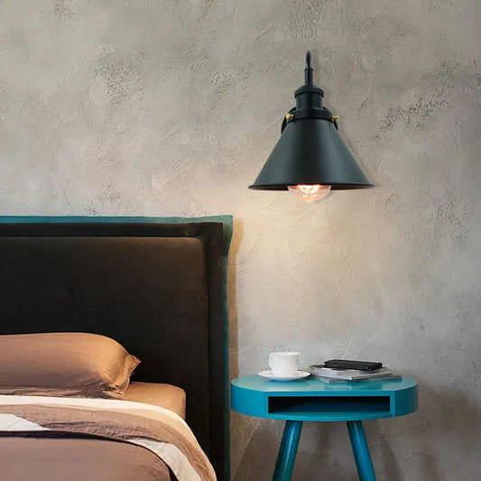 Iron Black Cone 1-Light Pull Cord Wall Sconce Lamp