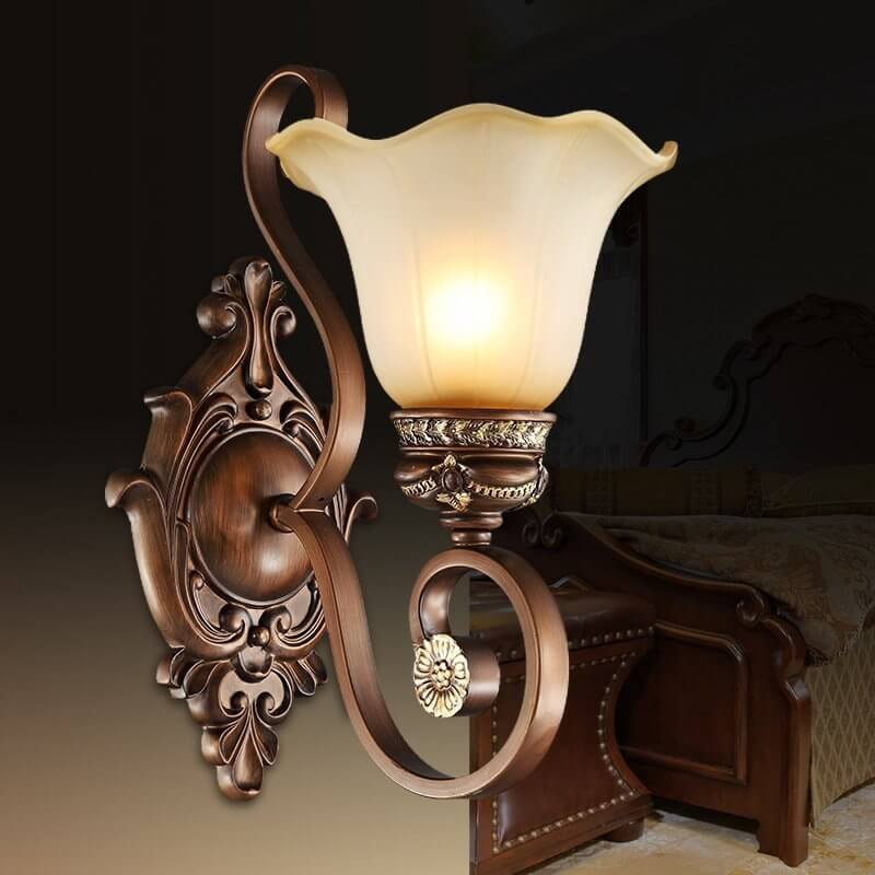Iron Glass Flower Shape 1-Light Wall Sconce Lamp
