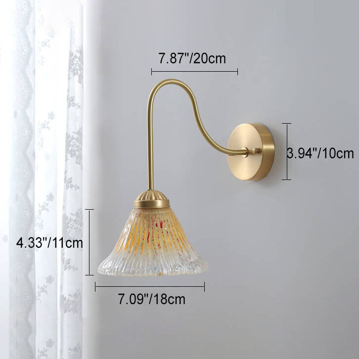 Yellow Glass Cone Brass 1-Light Wall Sconce Lamp