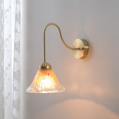 Yellow Glass Cone Brass 1-Light Wall Sconce Lamp