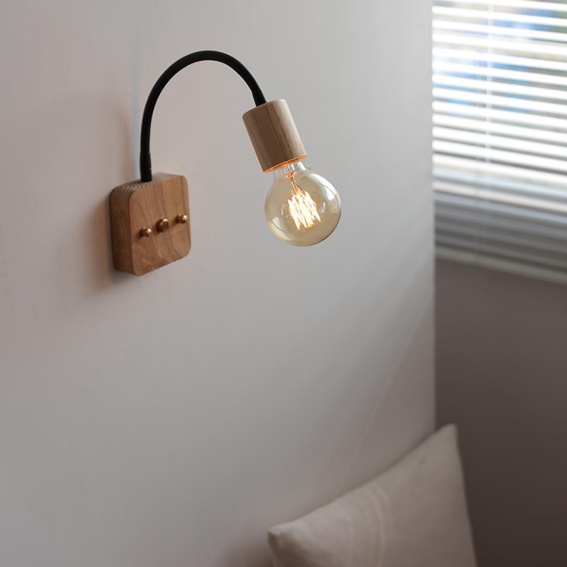 Walnut Oak Wood Hose Adjustable 1-Light Wall Sconce Lamp