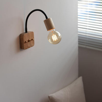 Walnut Oak Wood Hose Adjustable 1-Light Wall Sconce Lamp