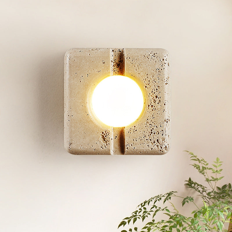 Retro White Travertine Square Shade LED Wall Sconce Lamp