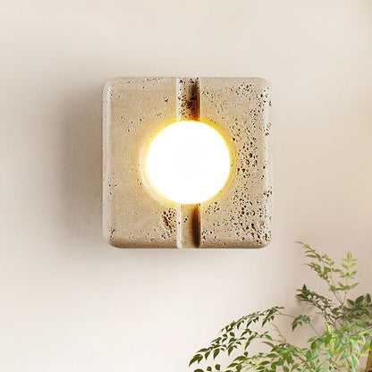 Retro White Travertine Square Shade LED Wall Sconce Lamp