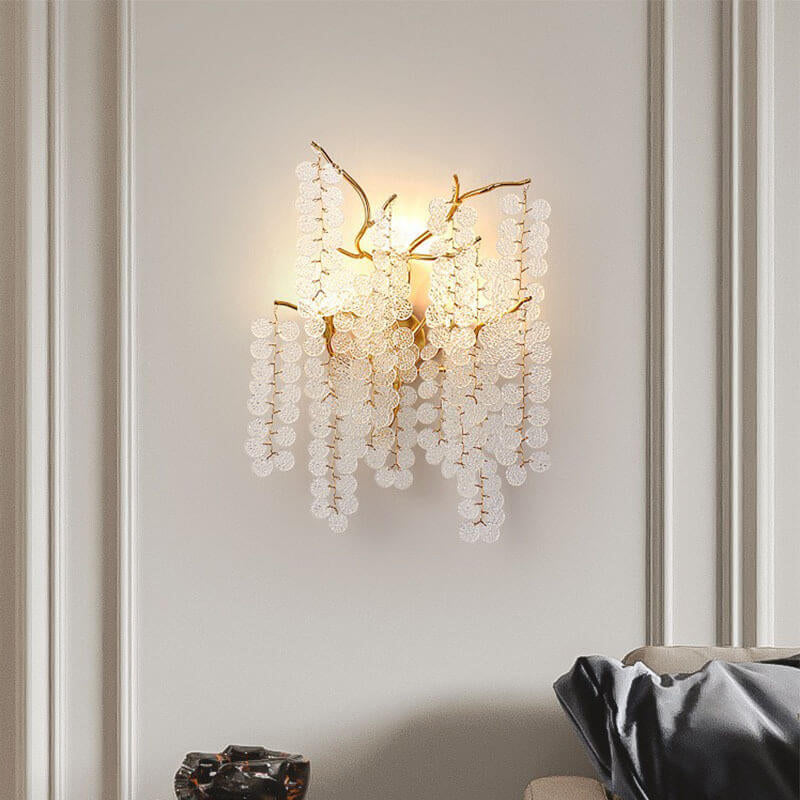 Money Tree Branch Aluminum Glass 3-Light Wall Sconce Lamp