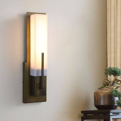 Chinese Iron Frame Cuboid Acrylic LED Wall Sconce Lamp