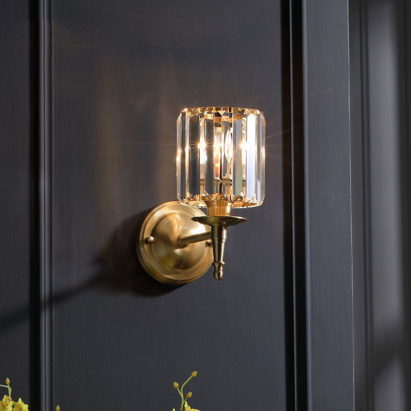 French Crystal Copper Cylinder 1-Light Wall Sconce Lamp
