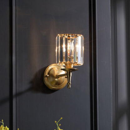 French Crystal Copper Cylinder 1-Light Wall Sconce Lamp