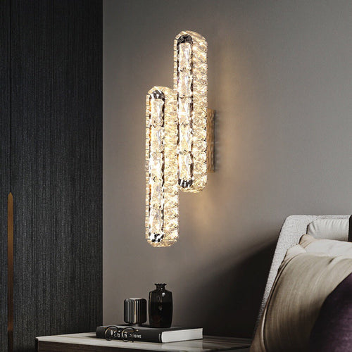 Stainless Crystal Elliptical Strip LED Wall Sconce Lamp