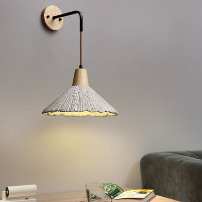 Traditional Japanese Wood Horn 1-Light Wall Sconce Lamp