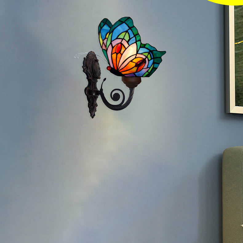 Tiffany Glass Butterfly Shade 1-Light Wall Sconce Lamp