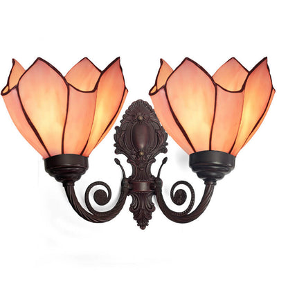Tiffany Glass Double Head Lotus 2-Light Wall Sconce Lamp